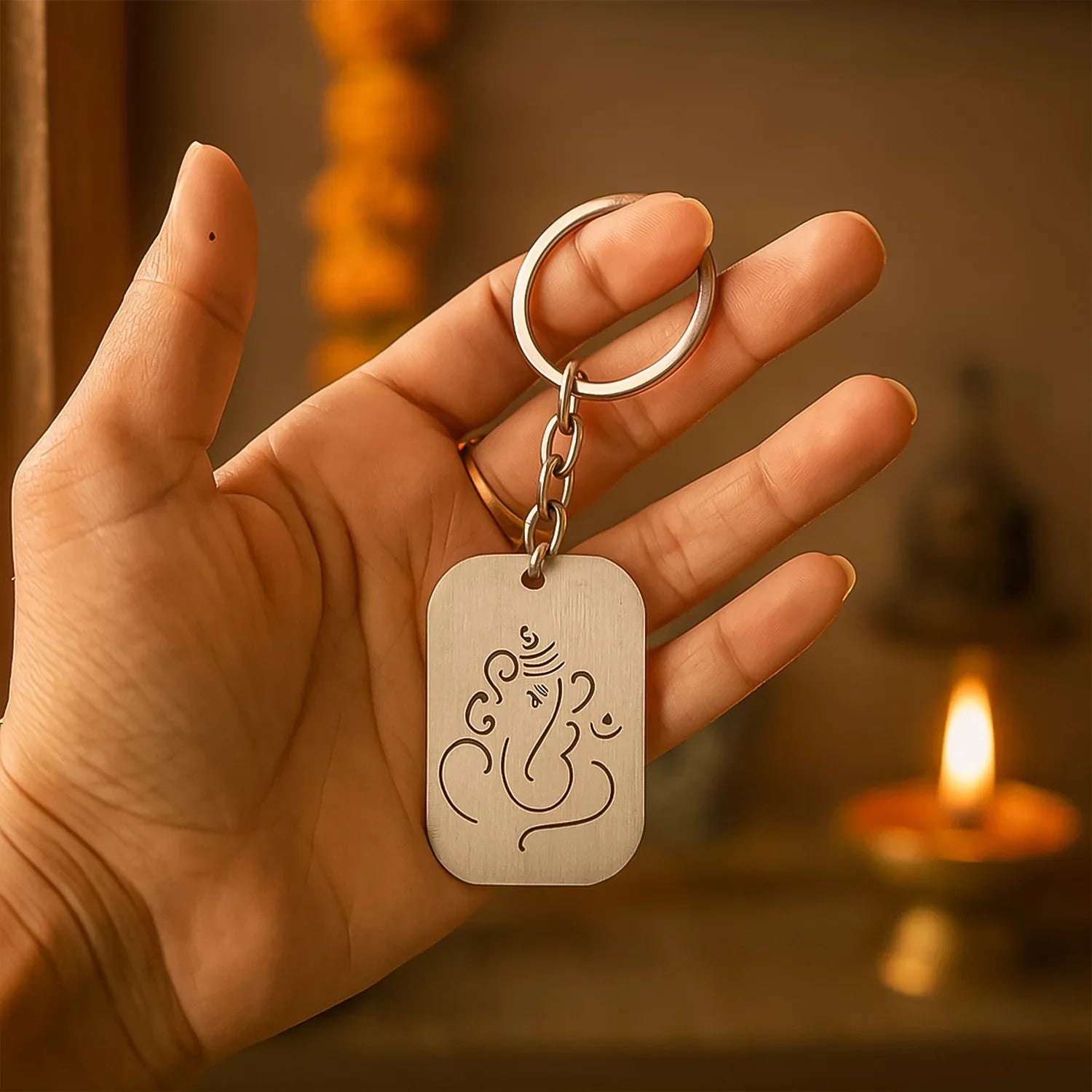 Auspicious Ganesh Cut-out Metal Keychain - (1 Pc) - Zidbik
