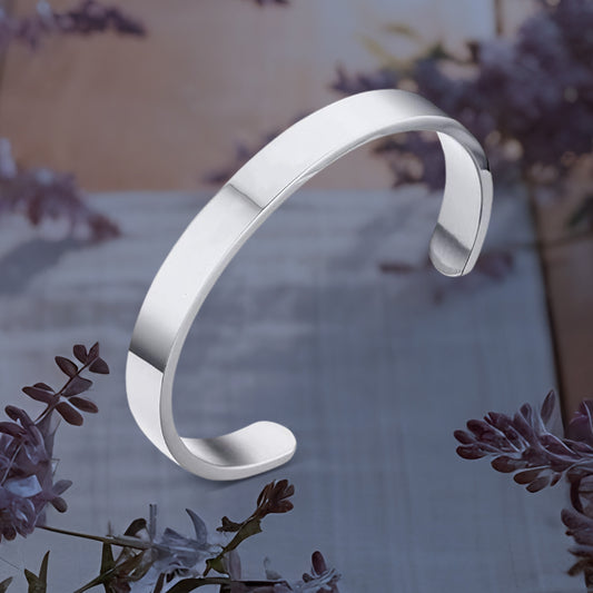 Minimalist Polished Open-ended Silver-tone Stainless Steel Kada (1 Pc) - Zidbik