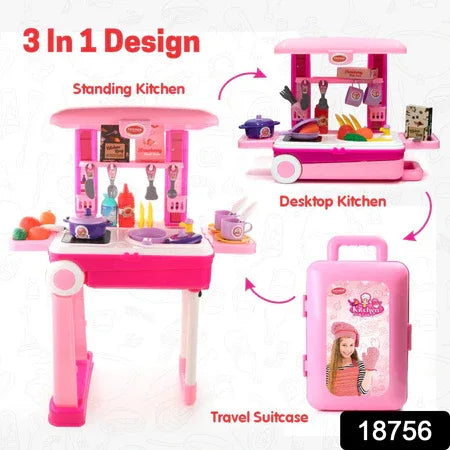 3 In 1 Kitchen Set For Kids Portable Pretend Play Toys For Kids With Suitcase (1 Set) - Zidbik