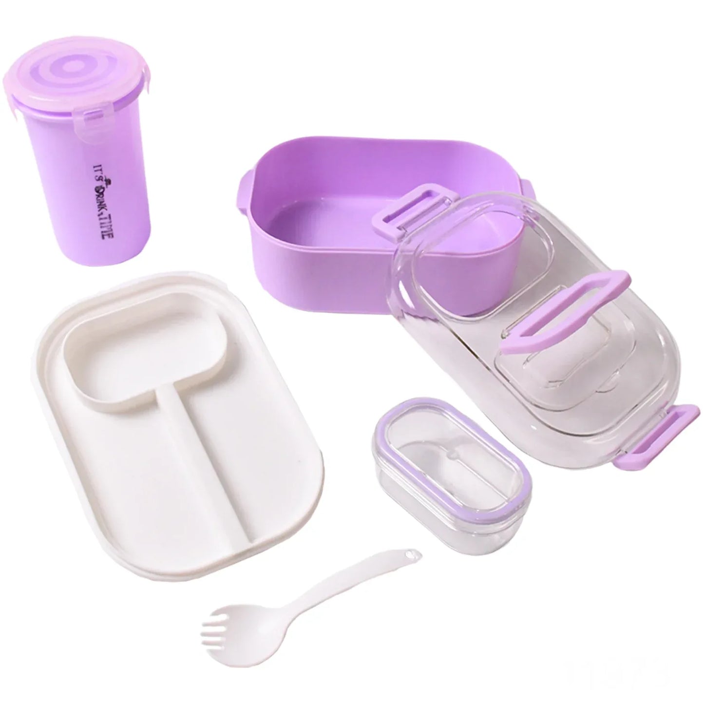 Plastic Lunch Box With Small Box Bottle Sponn For Kids Lunch Box (4 Pc Set) - Zidbik