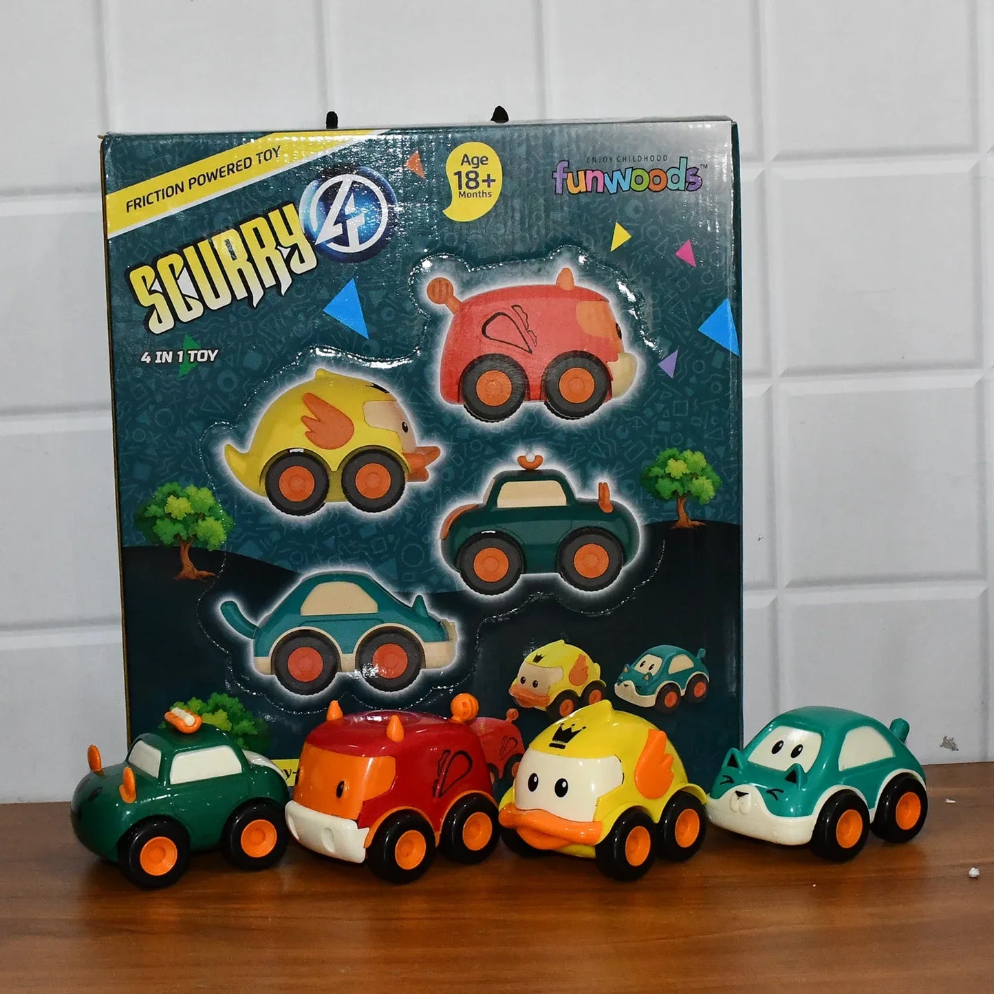 Funwoods Animal Cartoon Pull-back Toy Car - (4 Pc Set) - Zidbik