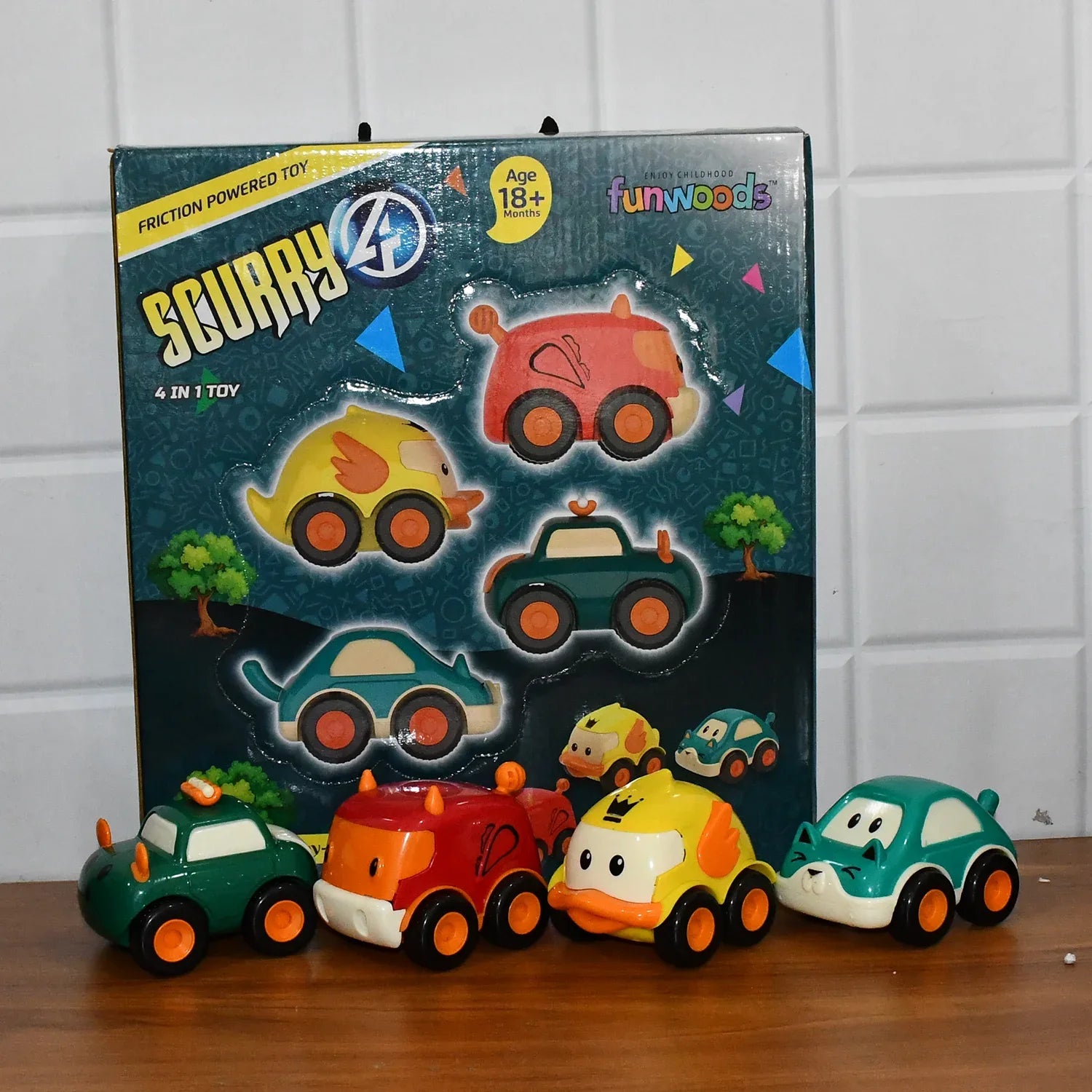 Funwoods Animal Cartoon Pull-back Toy Car - (4 Pc Set) - Zidbik