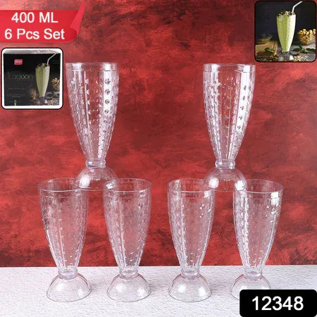 Supermom Transparent Plastic Milkshake Glass Set (400ml 6 Pc) - Zidbik