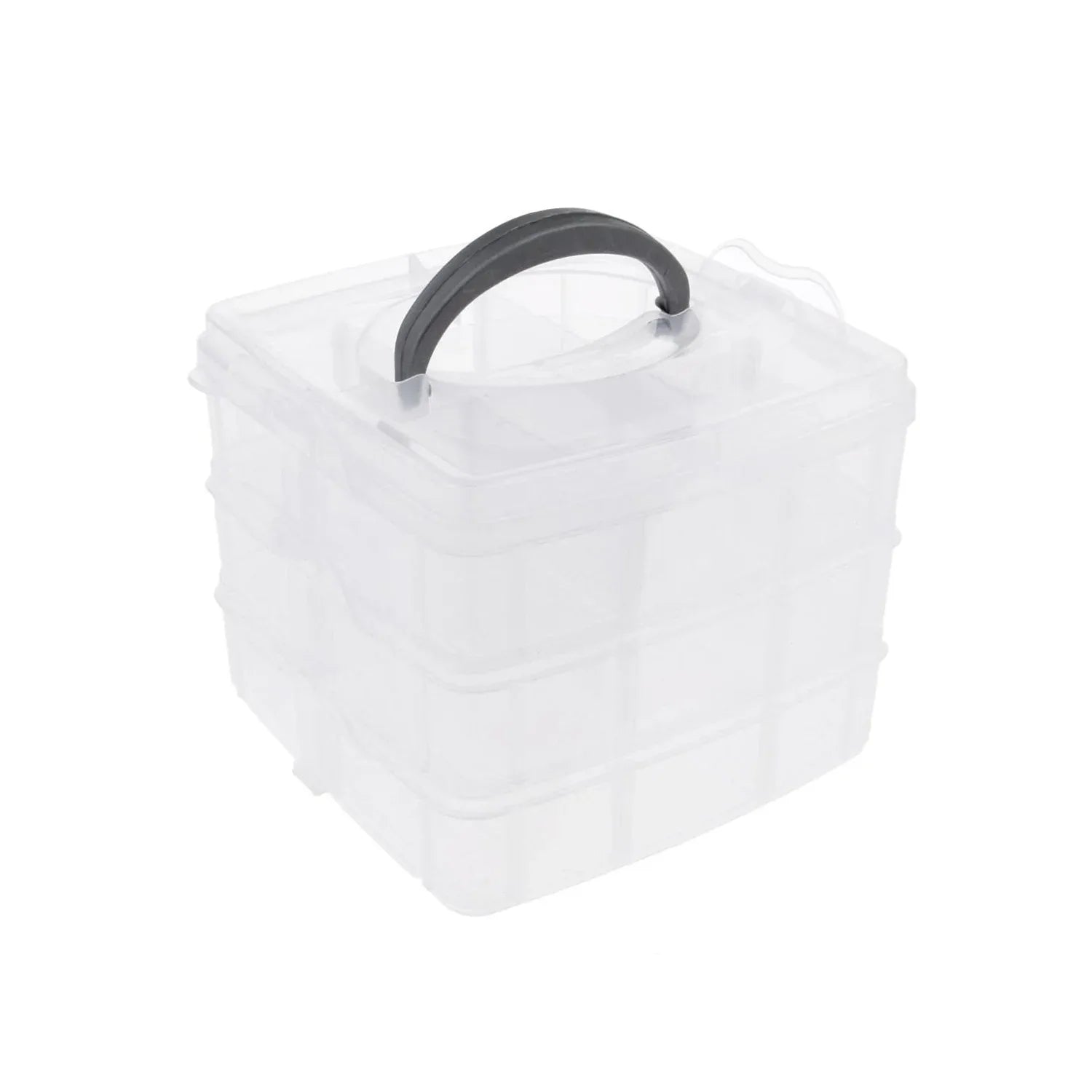 2644 3-tier 18 Sections Transparent Stackable Adjustable Compartment Slot Plastic Craft Storage Box - Zidbik