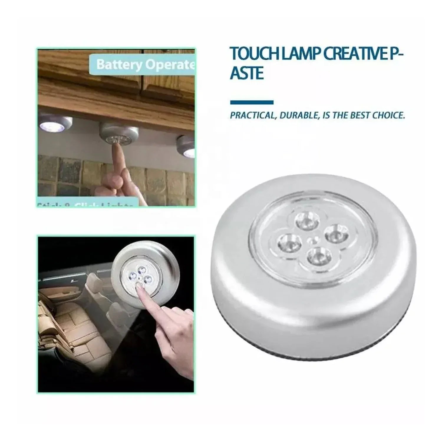 1716 4 Led Battery-powered Wireless Night Light Stick Tap Touch Lamp Stick-on Push Light For Closets Cabinets Counters Or Utility Rooms Cordless Touch Light - Zidbik