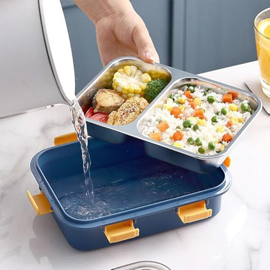 Stainless Steel Lunch Box 2 Section Lunch Box With Spoon - Zidbik