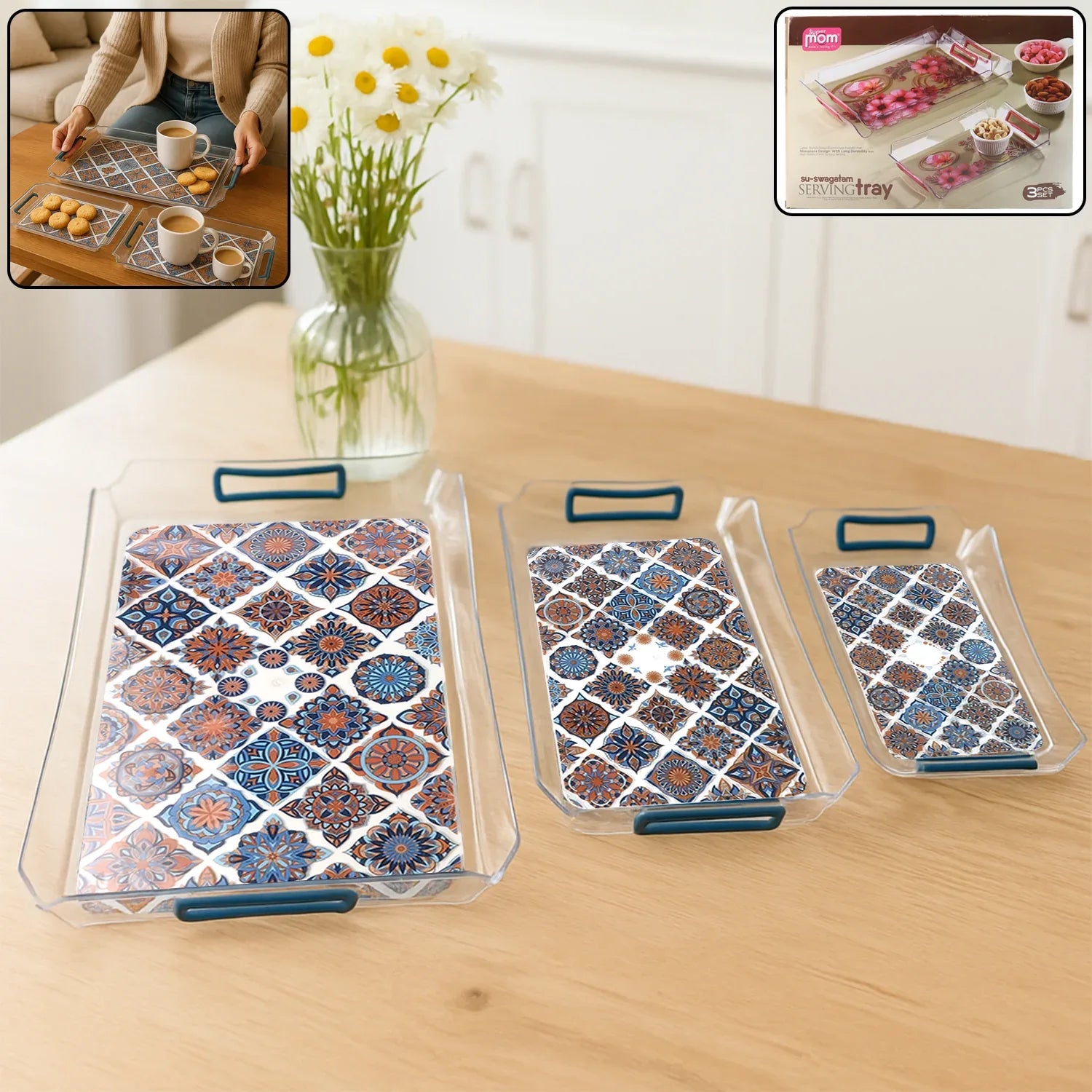 Supermom 3-piece Multipurpose Serving Tray - (3 Pc Set) - Zidbik