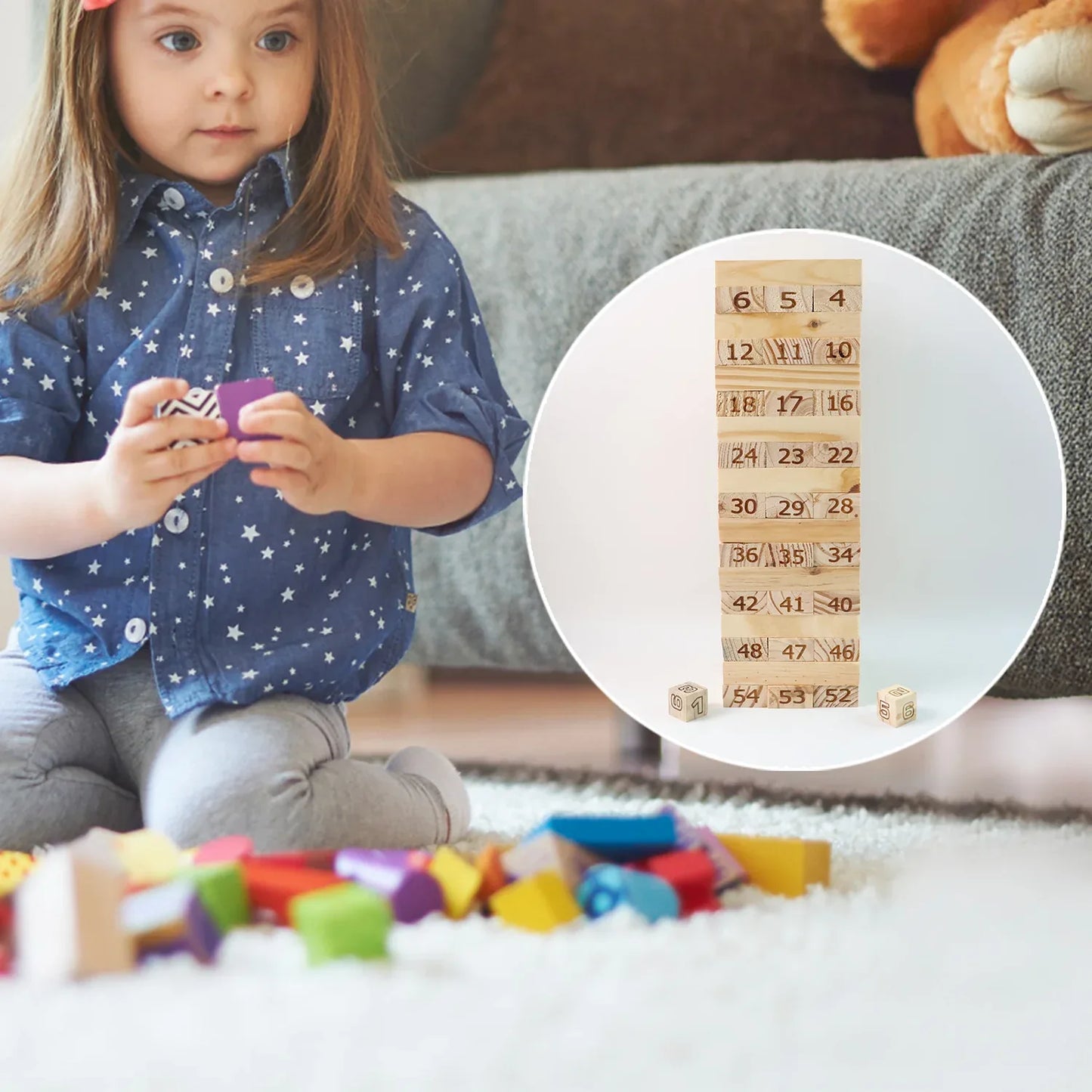 Numbered Wooden Tumbling Tower Game Set - Zidbik