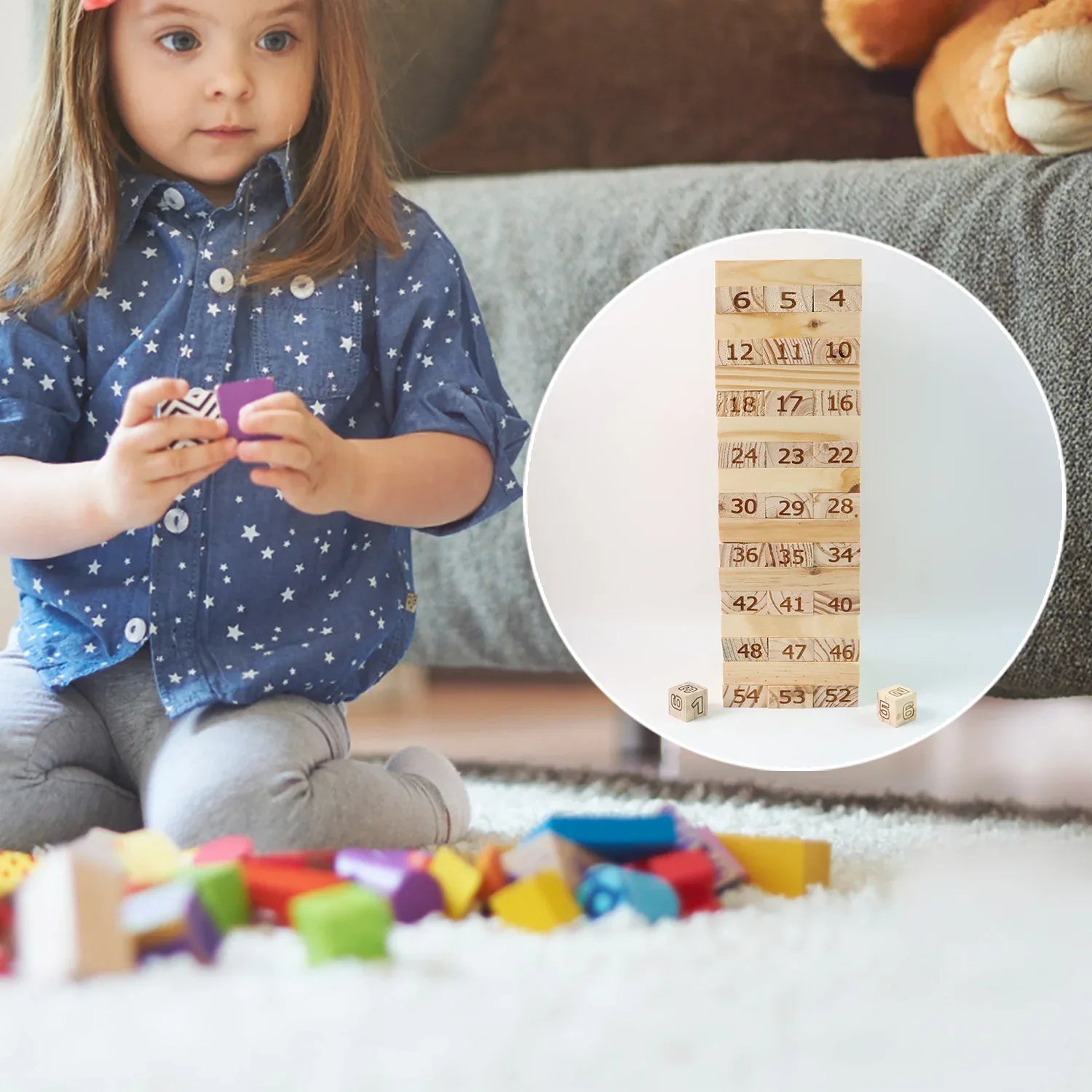 Numbered Wooden Tumbling Tower Game Set - Zidbik