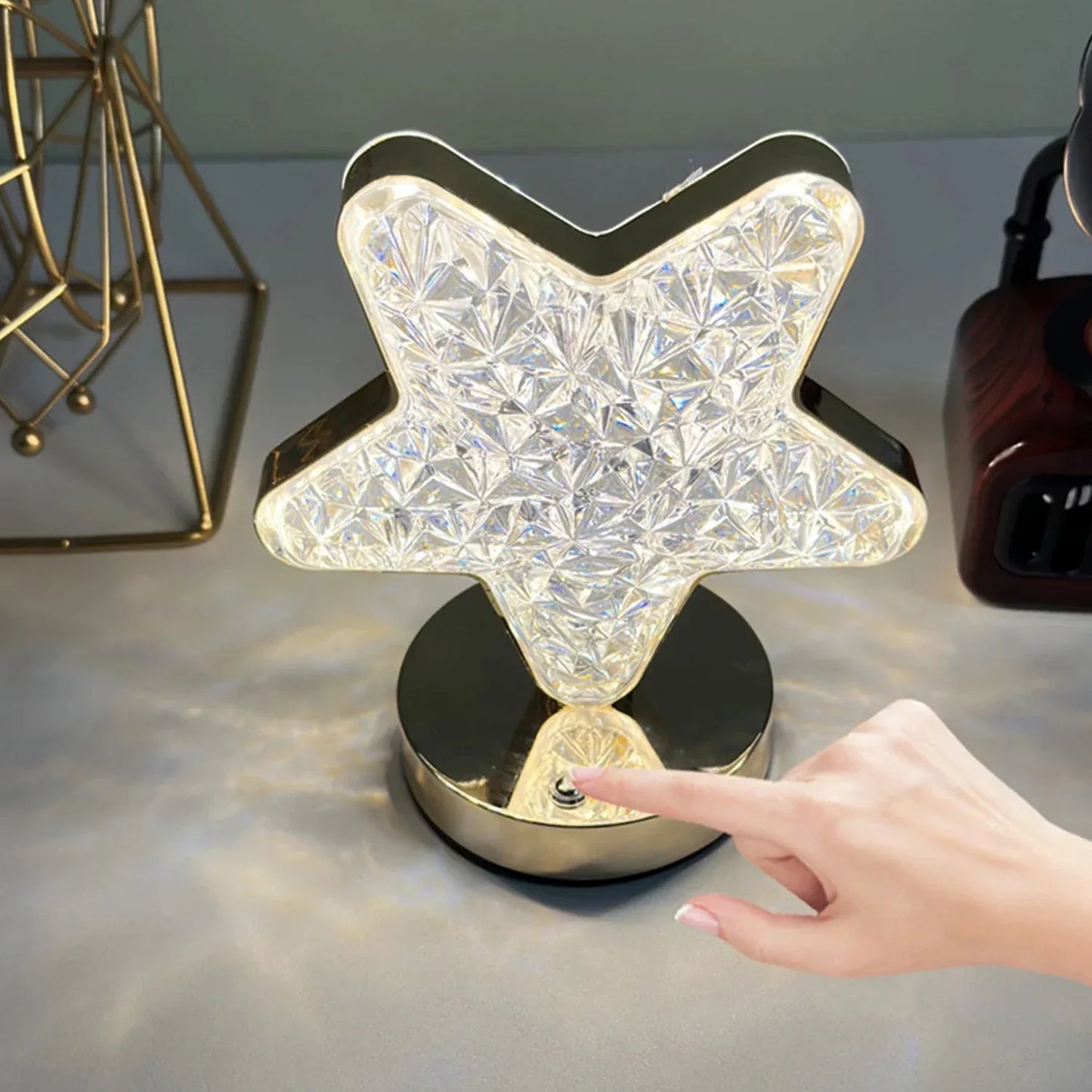12571 Star Shape Crystal Diamond Lamp Cordless Luxury Lamp With Usb Rechargeable 3-way Dimmable Touch Control Decorative Nightstand Lamp For Bedroom Living Room Party Restaurant Decor (1 Pc ) - Zidbik
