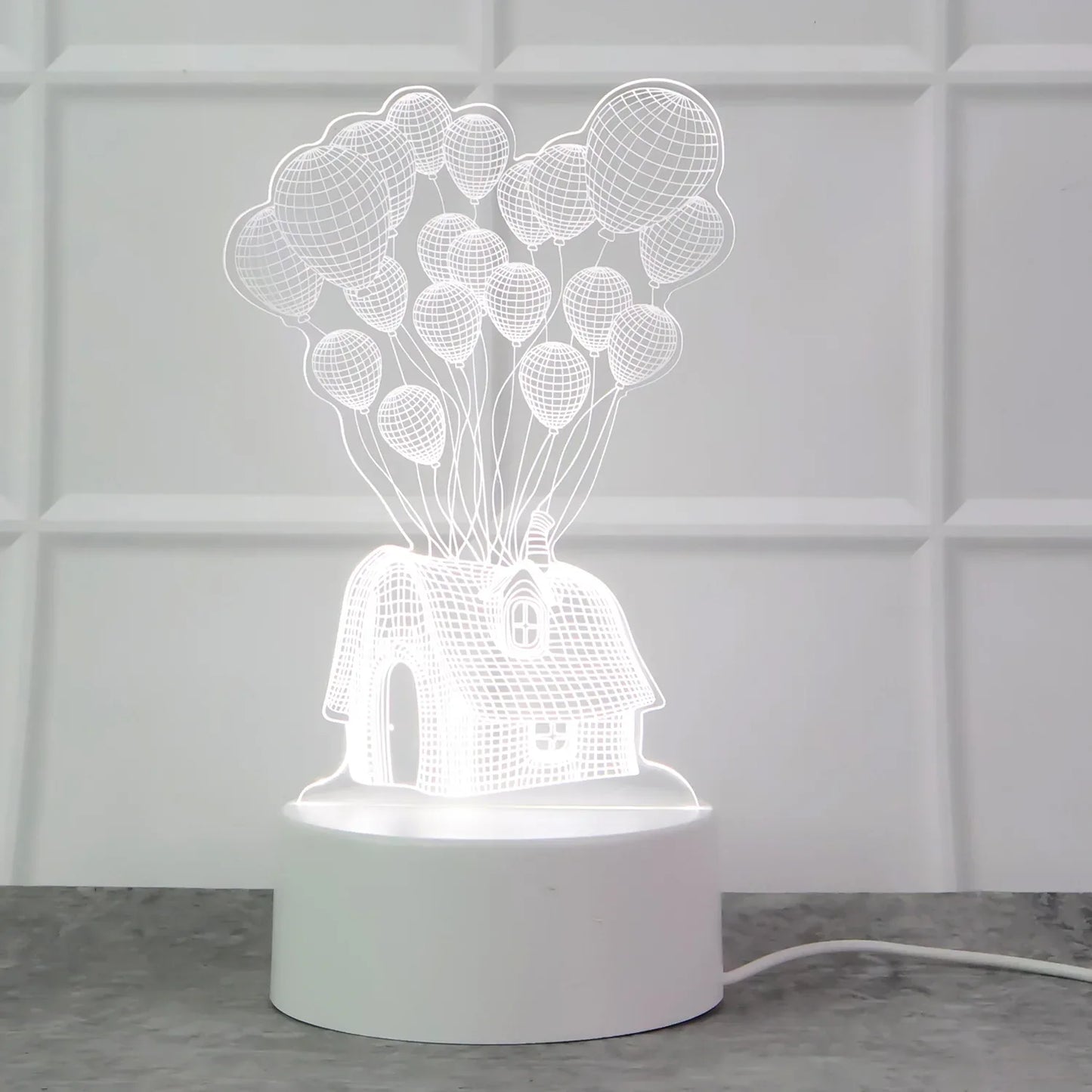 3d Illusion Led Night Lamp With House And Balloons Design - Zidbik
