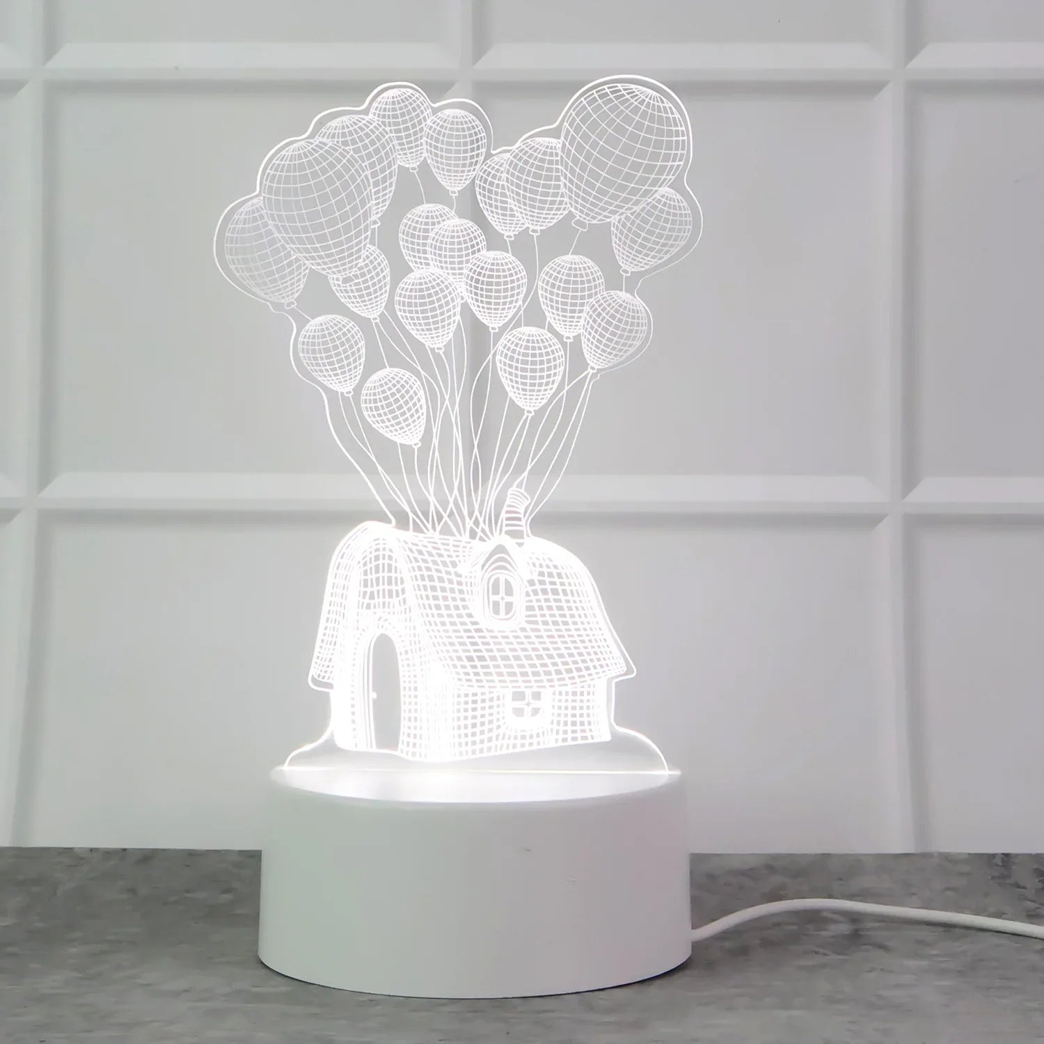 3d Illusion Led Night Lamp With House And Balloons Design - Zidbik