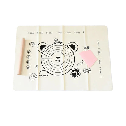 3 In 1 Low Silicone Baking Mat With Wooden Belan Cake Scraper (3 Pcs Set 7050 Cm) - Zidbik