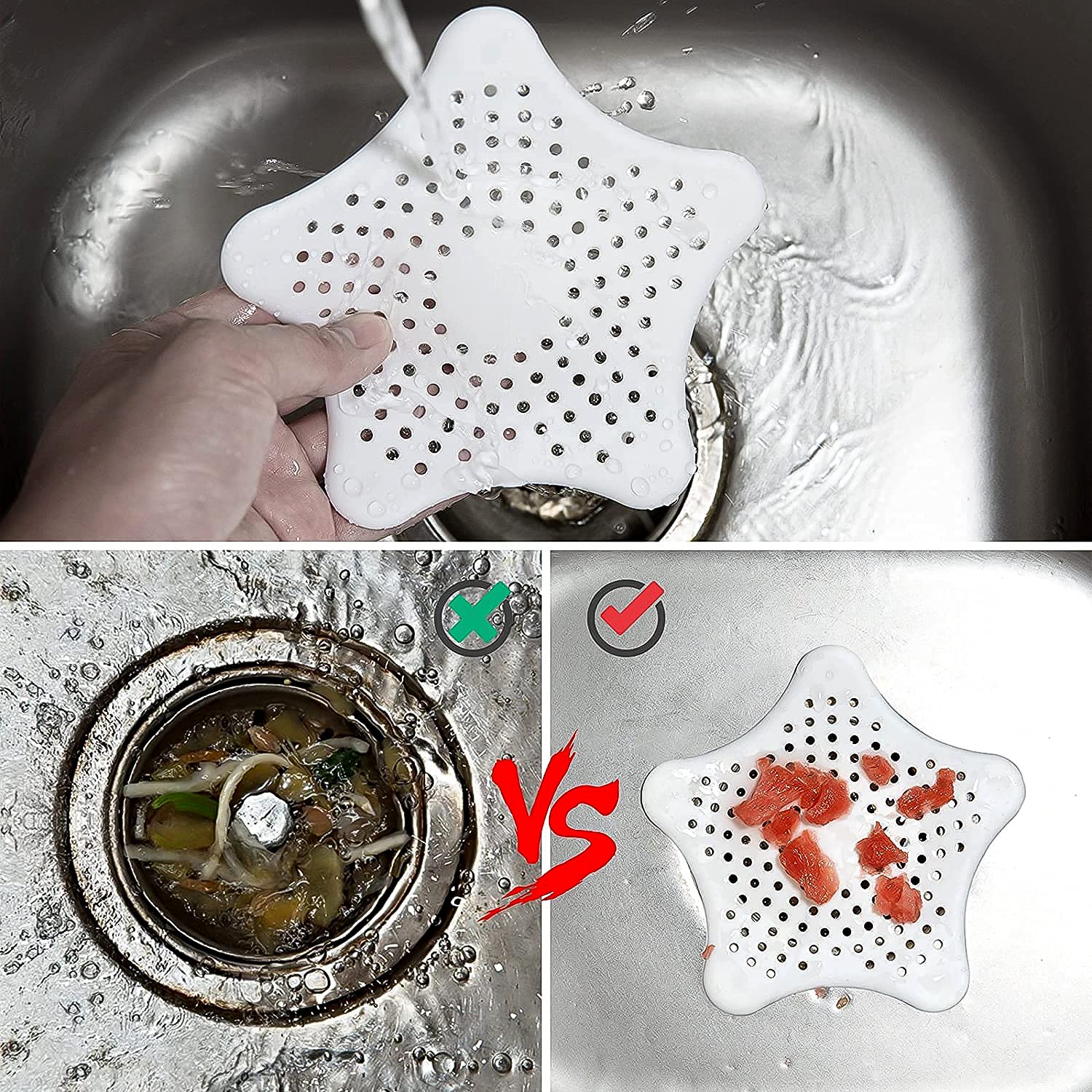 White Silicone Star Shaped Sink Filter Bathroom Hair Catcher Drain Strainers For Basin - Zidbik