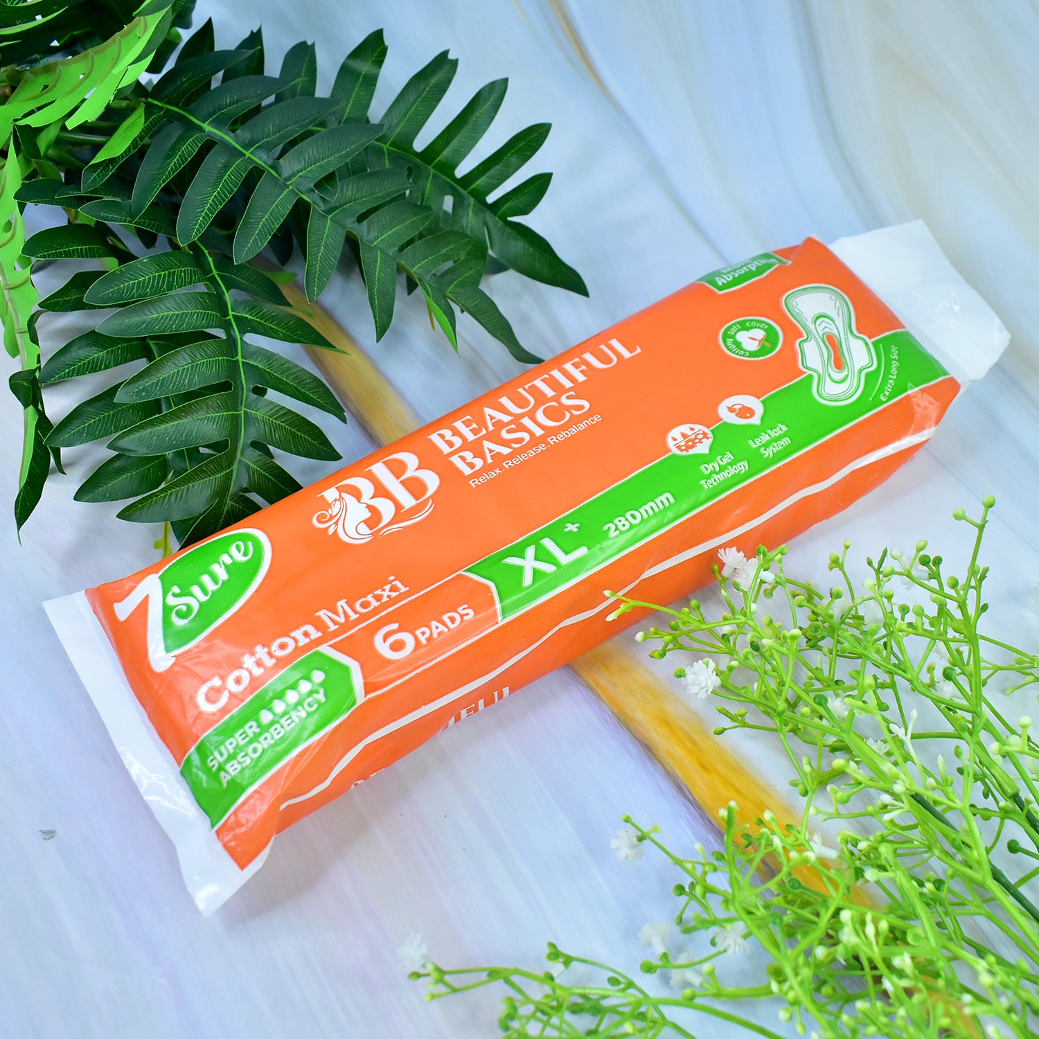 Beautiful Basics Orange Cotton Maxi Sanitary Pads Xl+ 280mm Pack Of 6 Pads - Zidbik