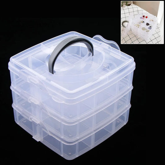 2644 3-tier 18 Sections Transparent Stackable Adjustable Compartment Slot Plastic Craft Storage Box - Zidbik