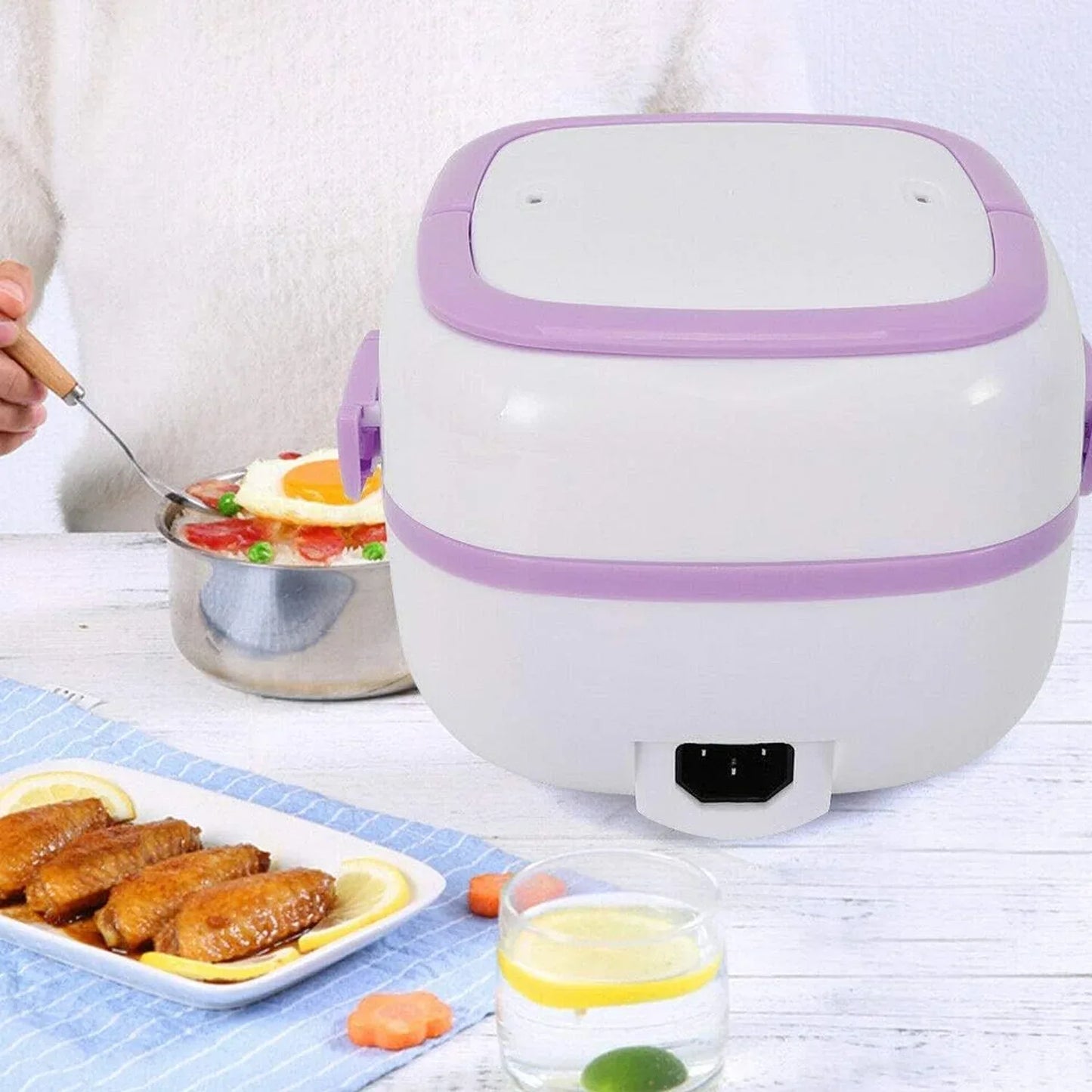 10027 Electric Lunch Box Portable Food Warmer Food Heating Lunch Box Removable Food-grade Stainless Steel Compartments 220v 200w For Car Truck Office - Zidbik