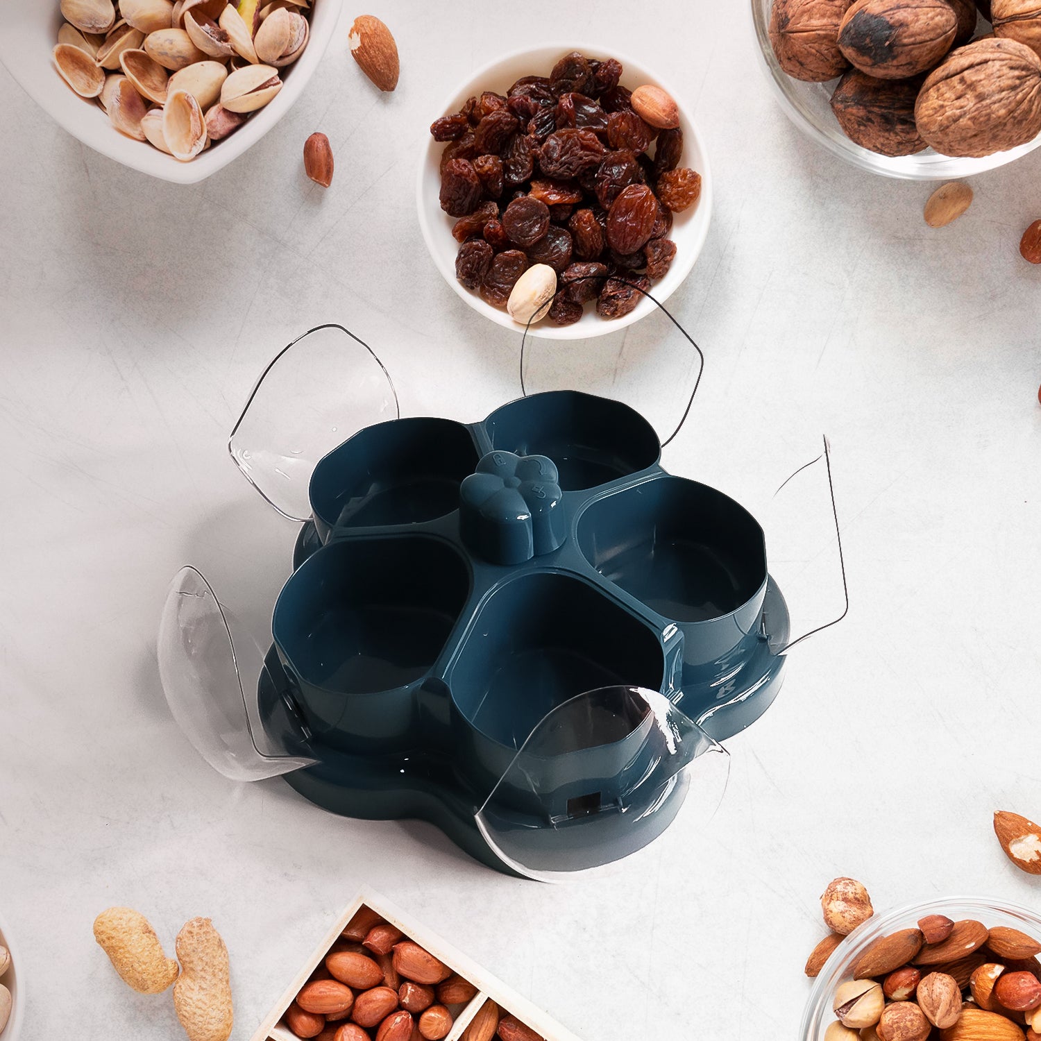 Lotus Shape Rotating Dry Fruit  Snack Organizer Box With Compartments (1 Pc) - Zidbik