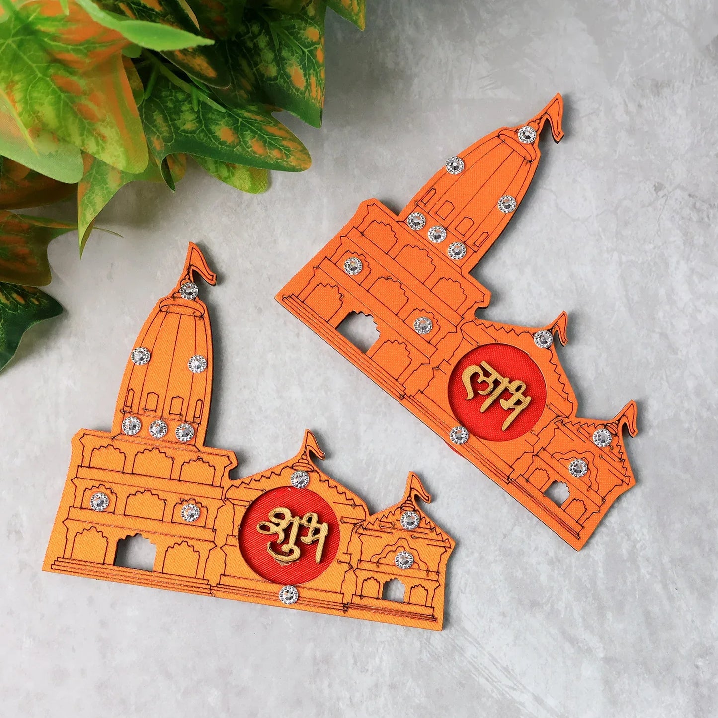 Shubh Labh Ram Temple Mandir Design Decorative Wall Sticker (2 Pc) - Zidbik