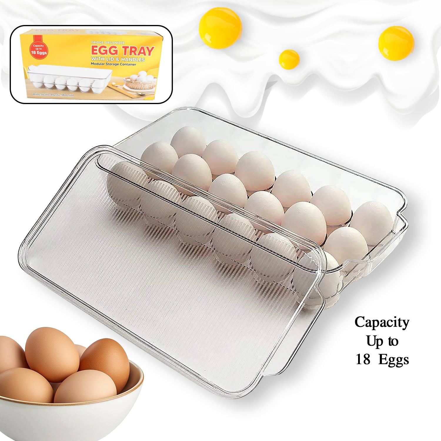 Plastic 18 Cavity Egg Storage Box Or Egg Trays For Refrigerator With Lid  Handles High Quality Rectangular Egg Tray Box For 18 Egg (1 Pc) - Zidbik