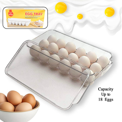 Plastic 18 Cavity Egg Storage Box Or Egg Trays For Refrigerator With Lid  Handles High Quality Rectangular Egg Tray Box For 18 Egg (1 Pc) - Zidbik