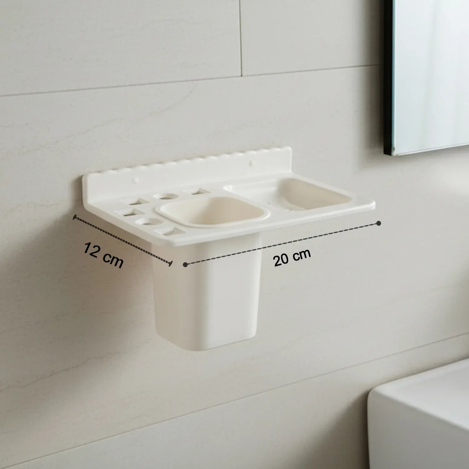 3in1 Wall Mounted Multi-compartment Toothbrush Soap Holder With Cup (1 Pc) - Zidbik