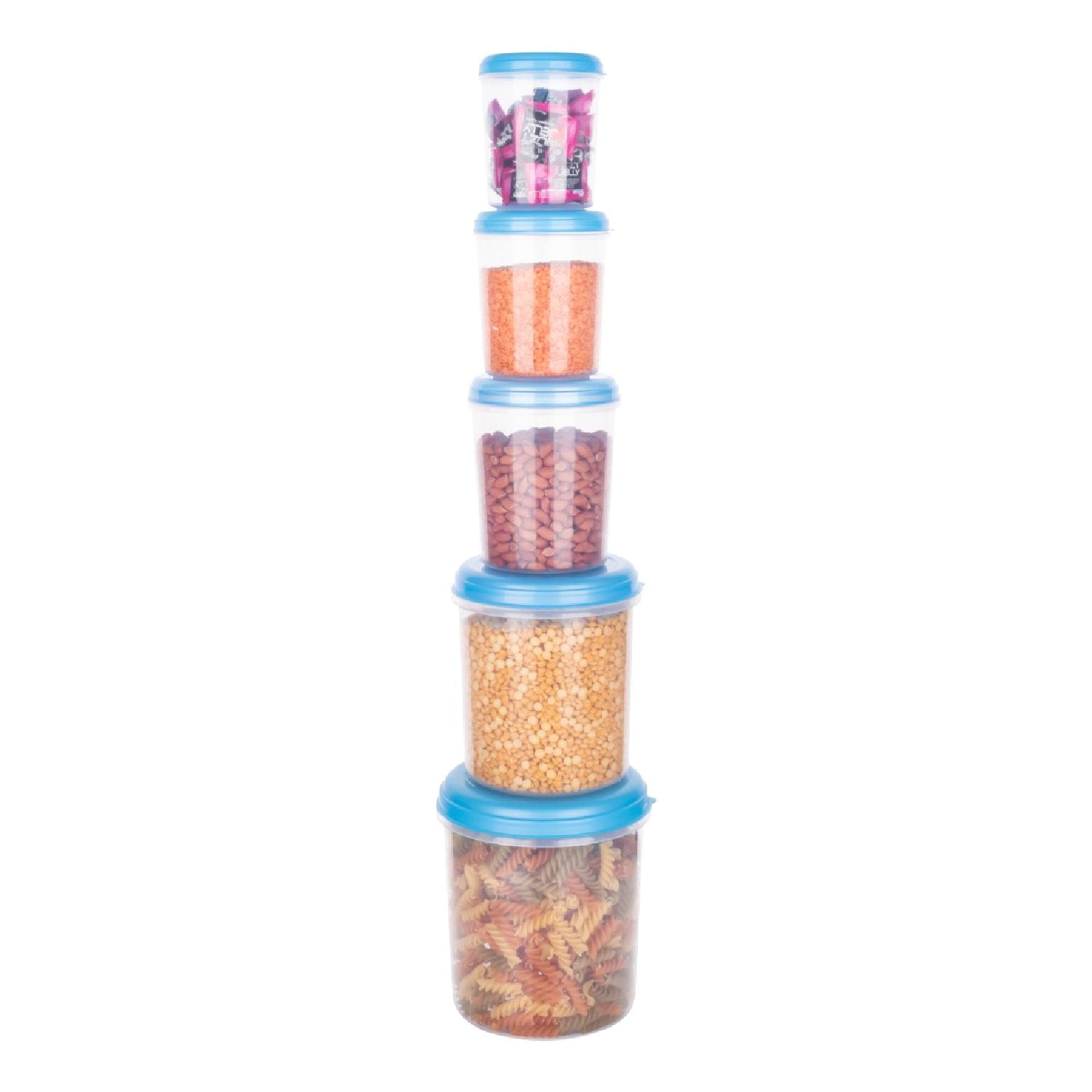 2446 Plastic Transparent Container Air Tight Dabba Set (3000ml 2000ml 1000ml 750ml 500ml) - Zidbik