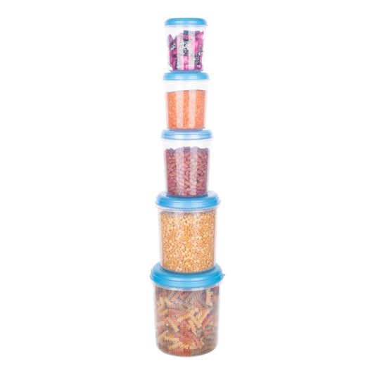 2446 Plastic Transparent Container Air Tight Dabba Set (3000ml 2000ml 1000ml 750ml 500ml) - Zidbik