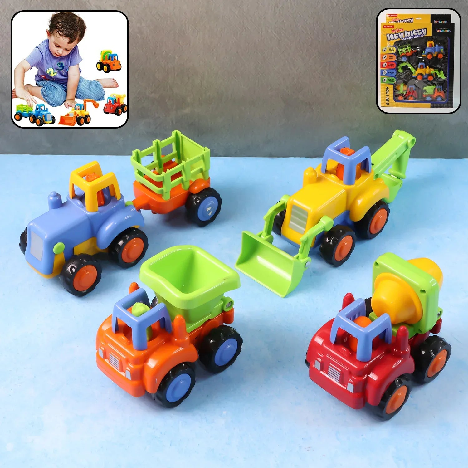 Funwoods Construction Vehicle Toy Set For Kids (4 Pc) - Zidbik