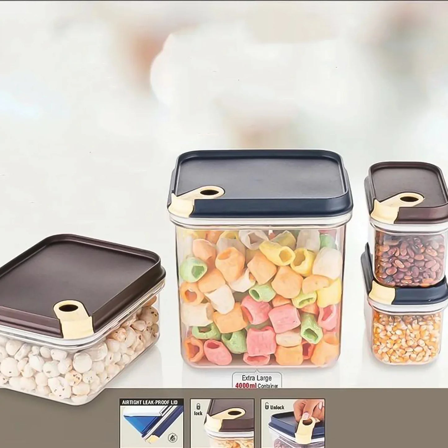 Ritu Push N Lock Airtight Food Storage Container Set (4 Pc) - Zidbik