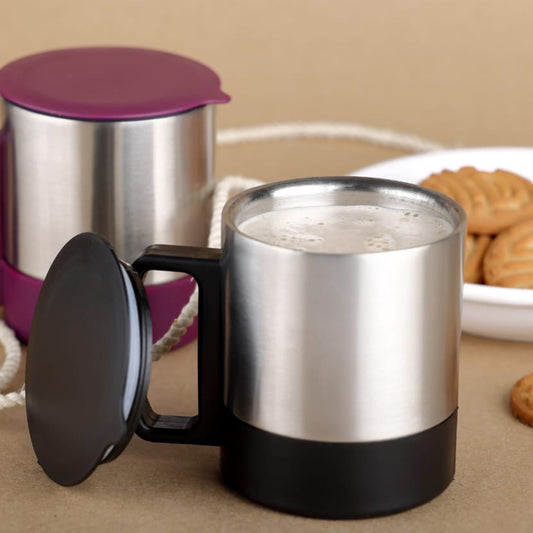5565 Stainless Steel Coffeetea Cup Stainless Steel Lid Cover Hot Coffeetea Mug Hot Insulated Double Wall Stainless Steel Coffee And Milk Cup With Lid  Handle Easy To Carry - Coffee Cup (1 Pc) - Zidbik