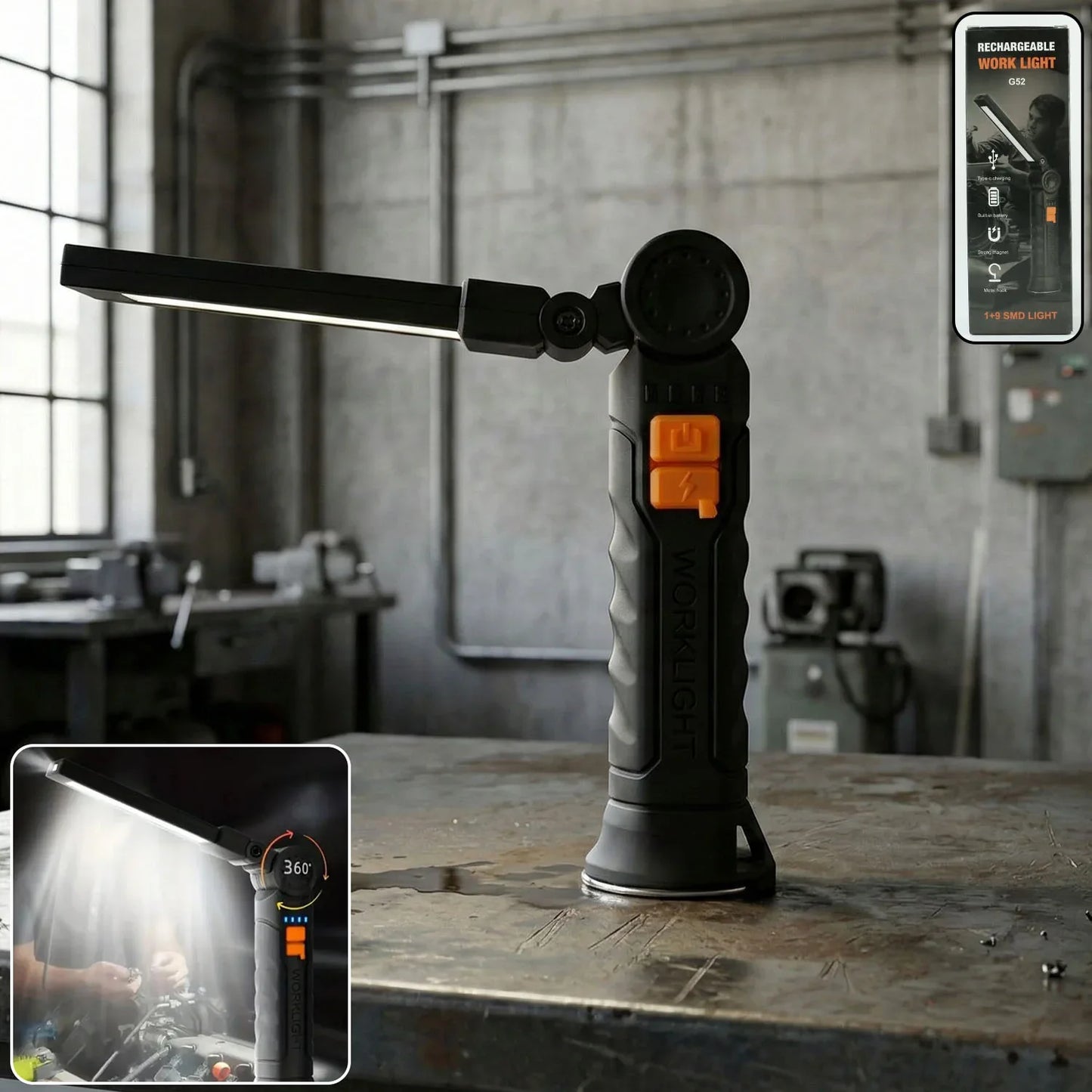 Rechargeable Adjustable Big Led Work Light (1 Pc) - Zidbik