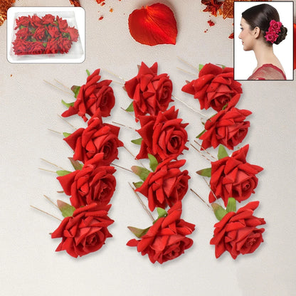 Hair Clip Red Rose Bridal Hair Pins Rose (12 Pcs Set) - Zidbik
