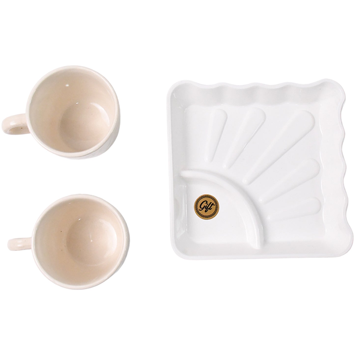 Cerntric Ceramic Tea Cup With Plastic Square Shape Serving Platter Milk Cup 3pc Set - Zidbik