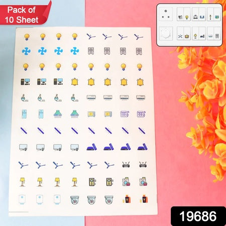 Pack Of 10 Sheet Smart Switch Icon Sticker Sheet (10 Sheet Multi Icons)