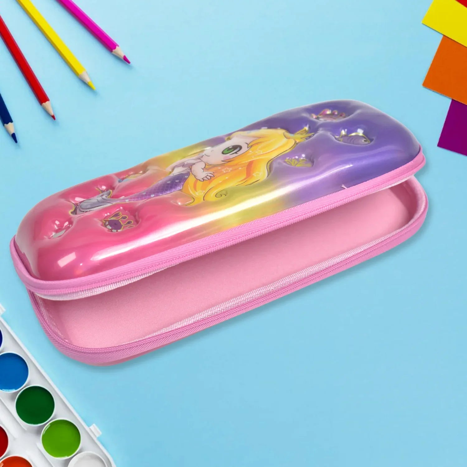 3d Cartoon Zipper Compass Box Pencil Box (1 Pc) - Zidbik