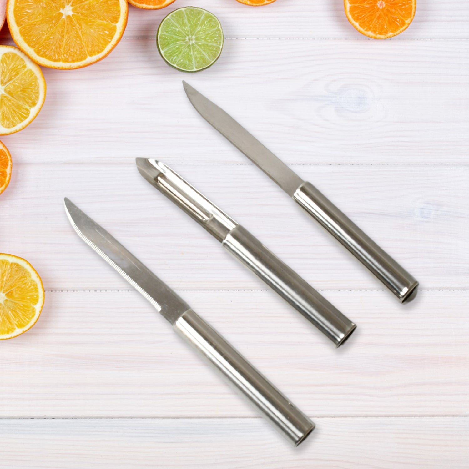 8243 Stainless Steel Multipurpose Sharp Cutting Knife With Non-slip Handle For Fruit Meat And Vegetable Chopping (Pack Of 3) - Zidbik