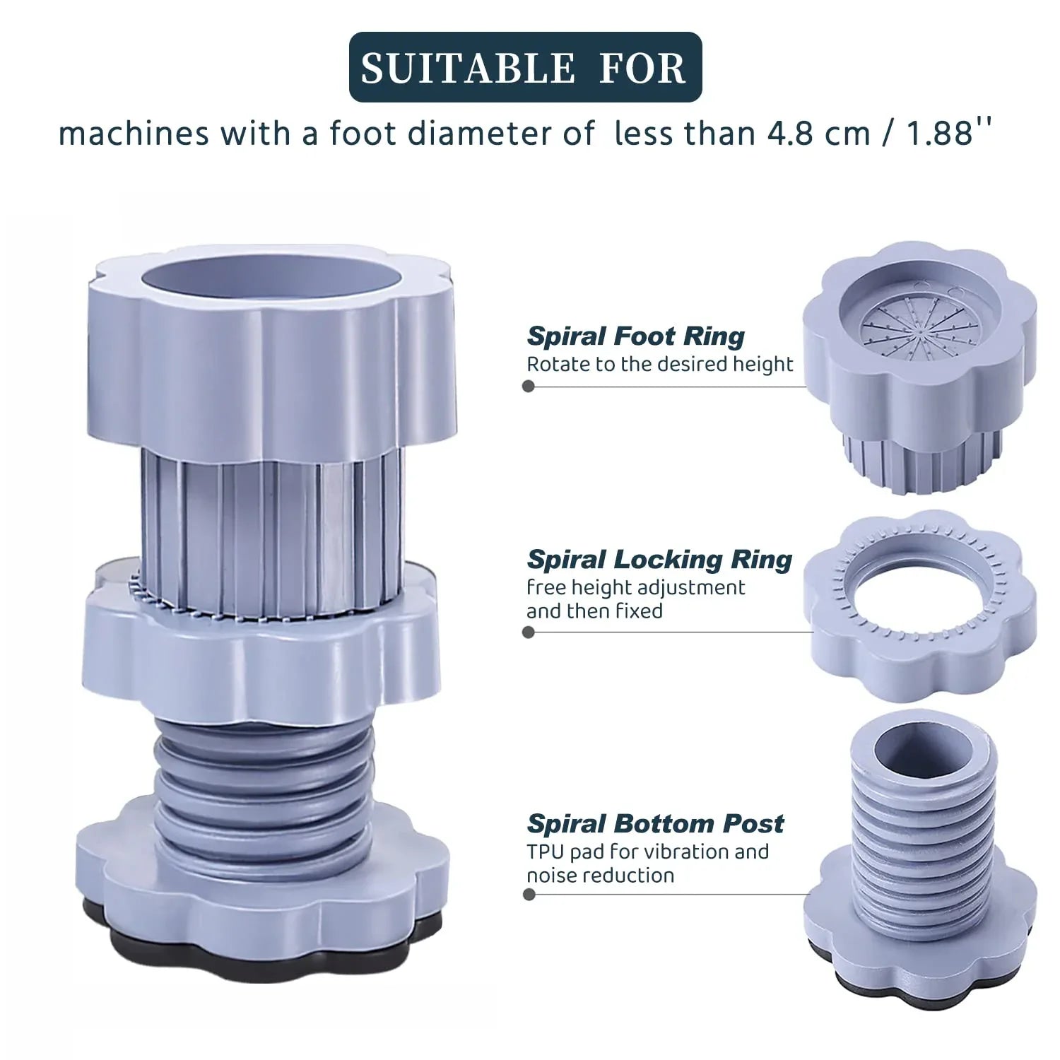 Washing Machine Support Anti Vibration Washing Machine Support Adjustable Washer Anti Vibrasion Pads Washer Dryer Pedestalswashing Machine Accessory Anti- Skid Pad Pvc Lifting Pad Non-slip ( 4 Pc Set 1pc ) - Zidbik