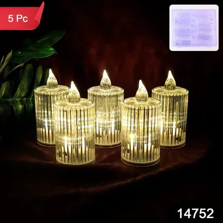 Premium Crystal Effect Led Flameless Candle Lights (5 Pc) - Zidbik