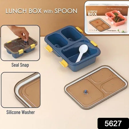 5627 Plastic Lunch Box For Kids Lunch Box For Kids 3 Compartment Insulated Lunch Box Tiffin Box For Boys Girls School Office Men (3 Compartment Lunch Box) - Zidbik