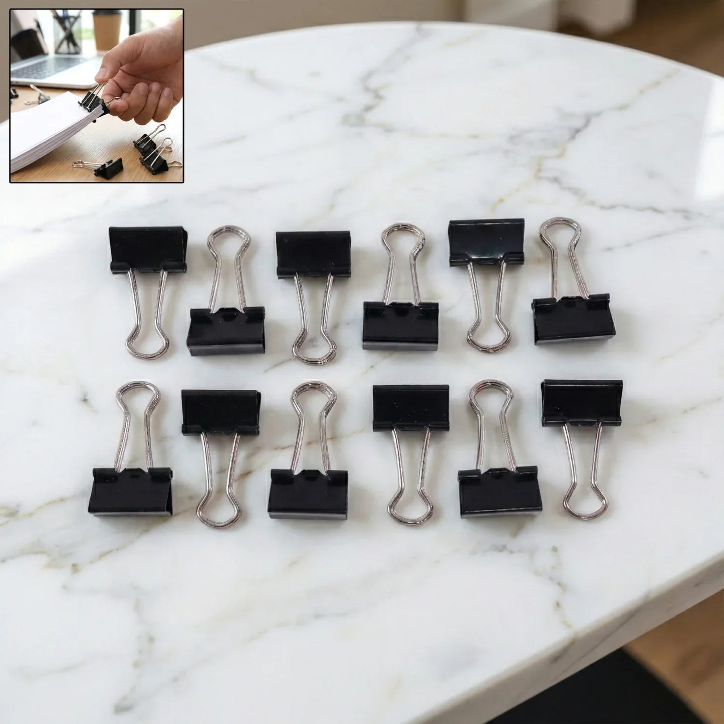 Black Metal Binder Clips (19 Mm 12 Pieces Set) - Zidbik
