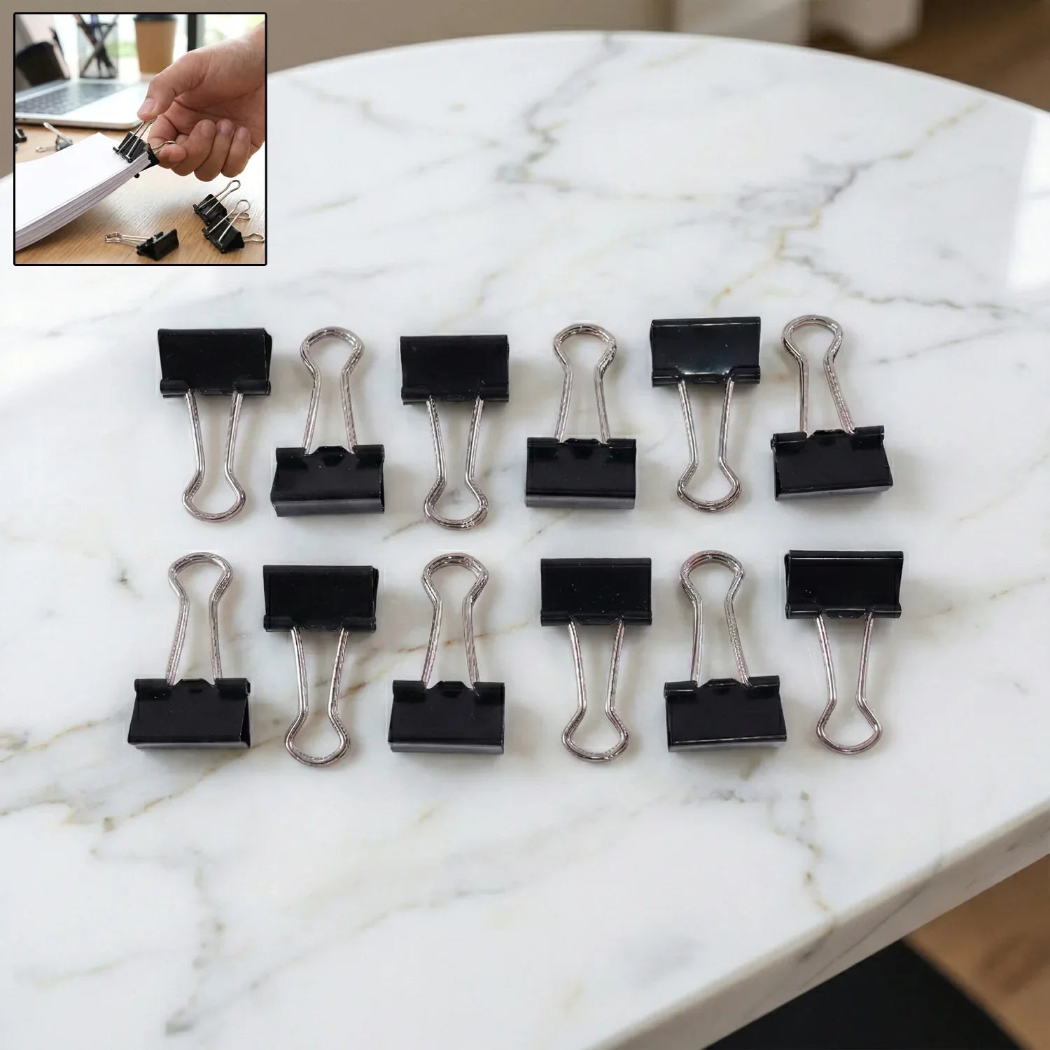 Black Metal Binder Clips (19 Mm 12 Pieces Set) - Zidbik