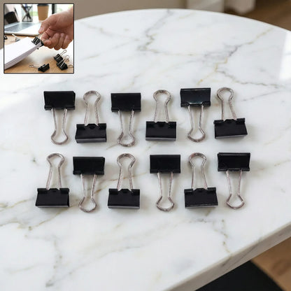 Black Metal Binder Clips (19 Mm 12 Pieces Set) - Zidbik