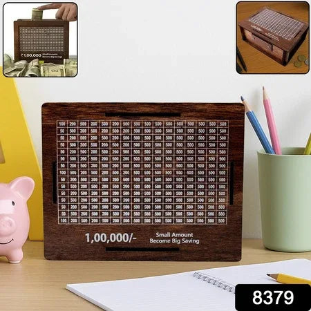 Wooden Money Piggy Bank Money Box (1 Pc With Marker Pen) - Zidbik