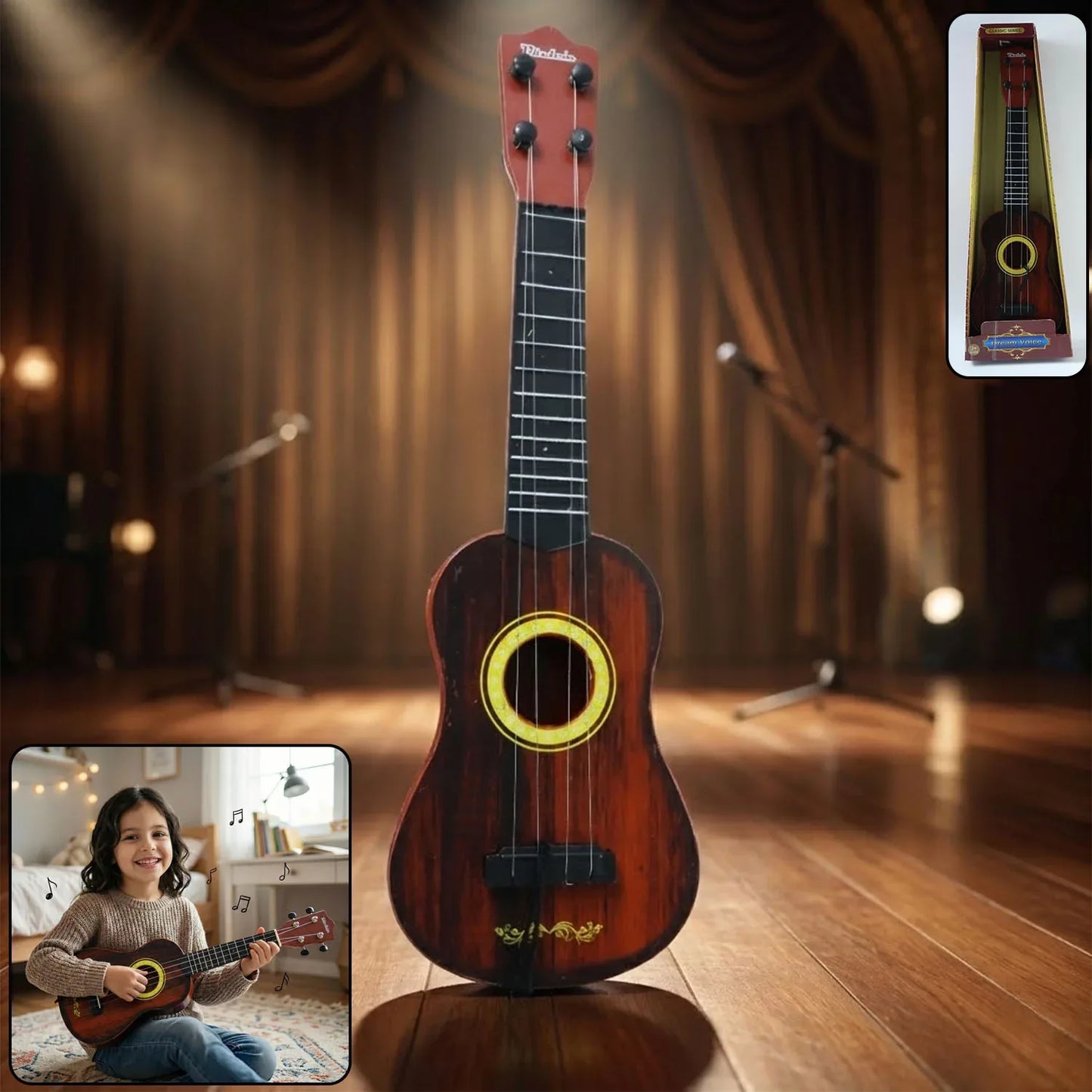 Classic Wooden Ukulele Guitar For Kids Beginners (1 Pc) - Zidbik