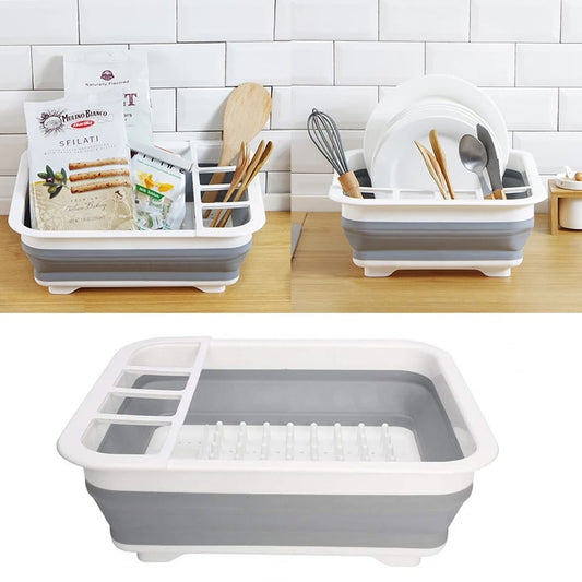 0804 Collapsible Folding Silicone Dish Drying Drainer Rack With Spoon Fork Knife Storage Holder - Zidbik