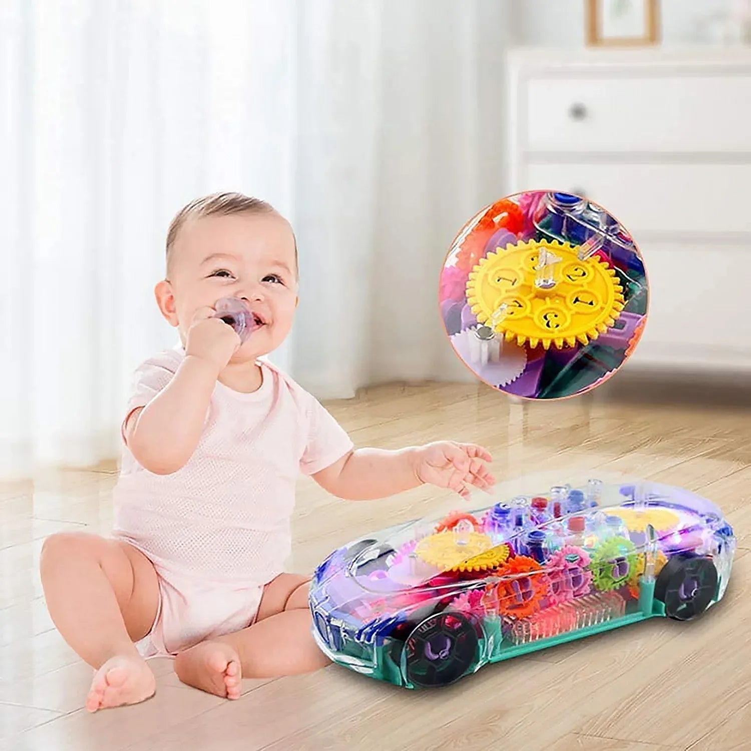 17793 Automatic 360 Degree Rotating Transparent Gear Concept Car With Musical And 3d Flashing Lights Toy For Kids Boys Girls (Multicolor Battery Not Included) - Zidbik