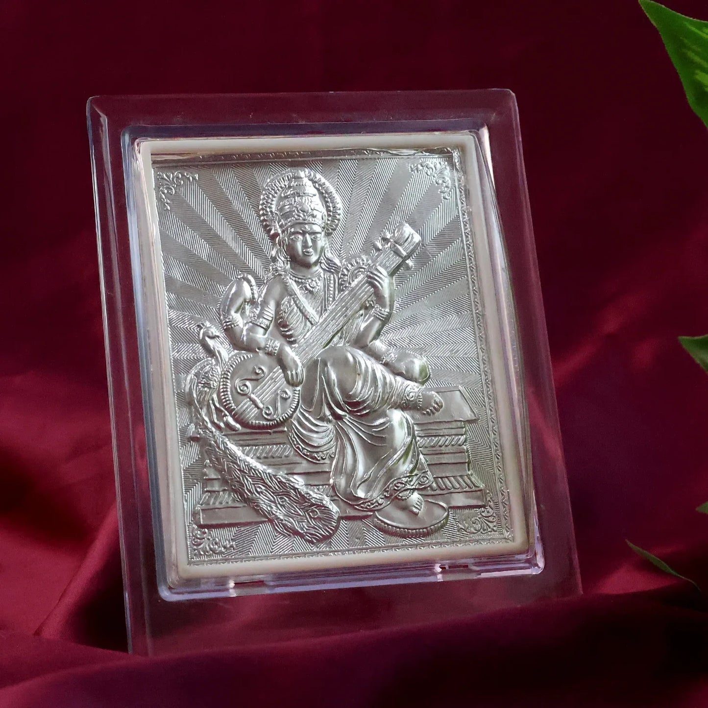 Elegant Silver Saraswati Maa Photo Frame With Stand (1 Pc) - Zidbik