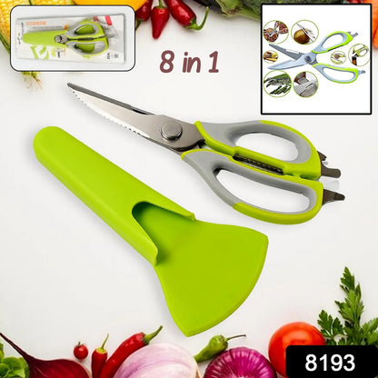 8193 Multi-purpose Kitchen Shears With Magnetic Holder Stainless Steel Red Multifunction Heavy Duty And Kitchen Scissors - Zidbik