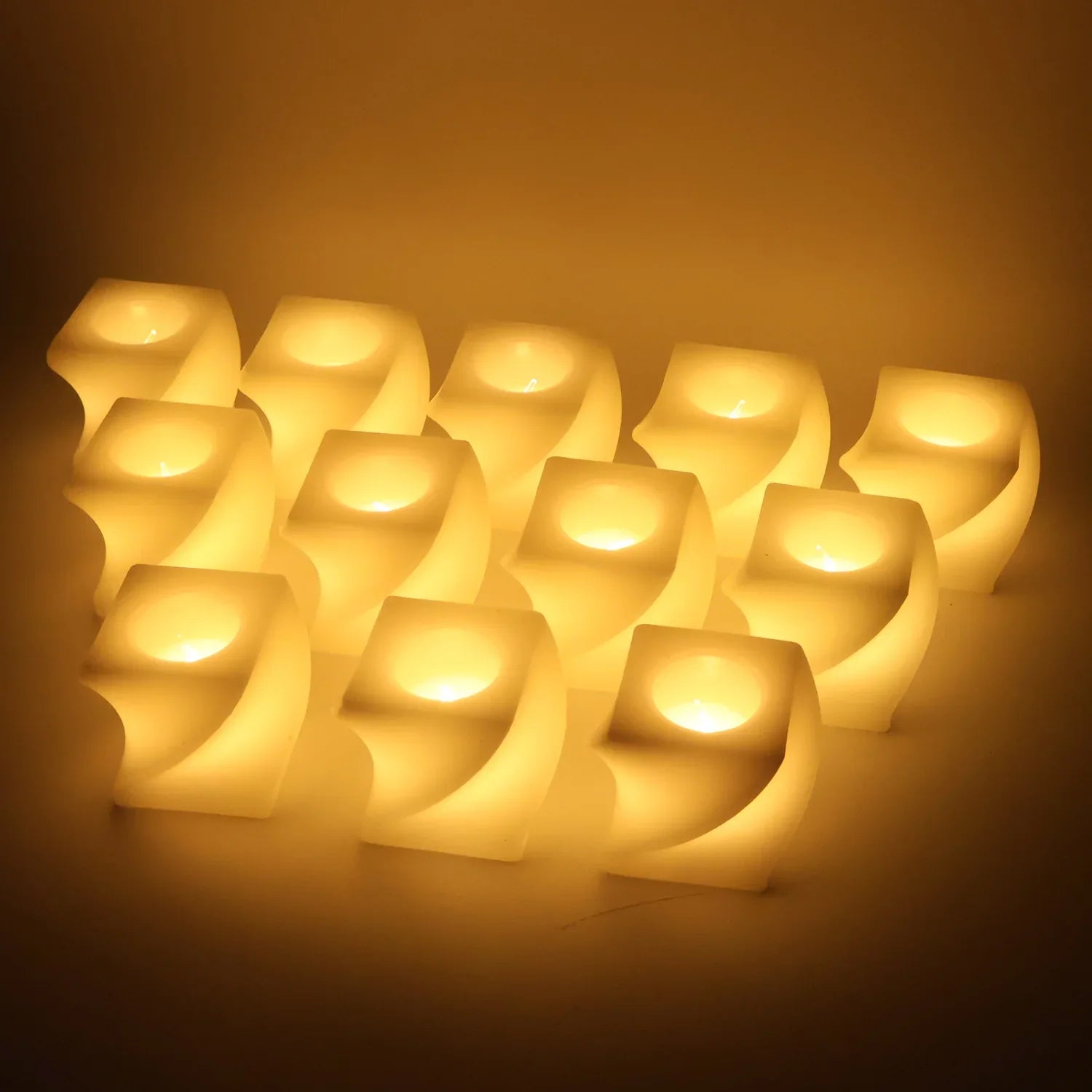Set Of 12 Led Flameless Decorative Candles Square Shape Tealight Lamps - Zidbik